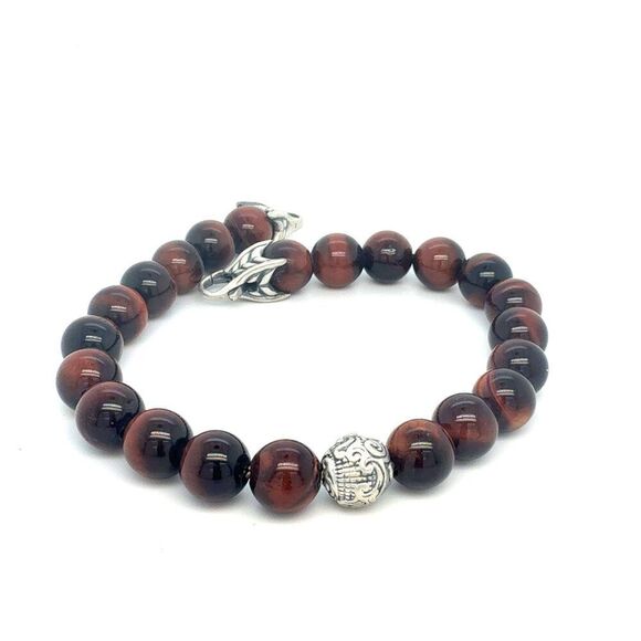David Yurman Tiger Eye Carved Ball Bracelet 8" 8 mm Sterling Silver Estate DY566 - Picture 7 of 7